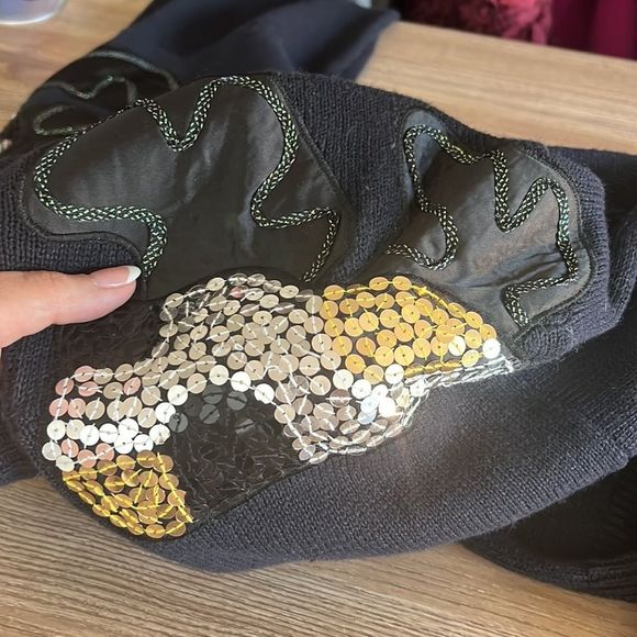 Vintage Pierre Cardin sweater sequins beaded patches navy blue size 40 - Picture 13 of 14